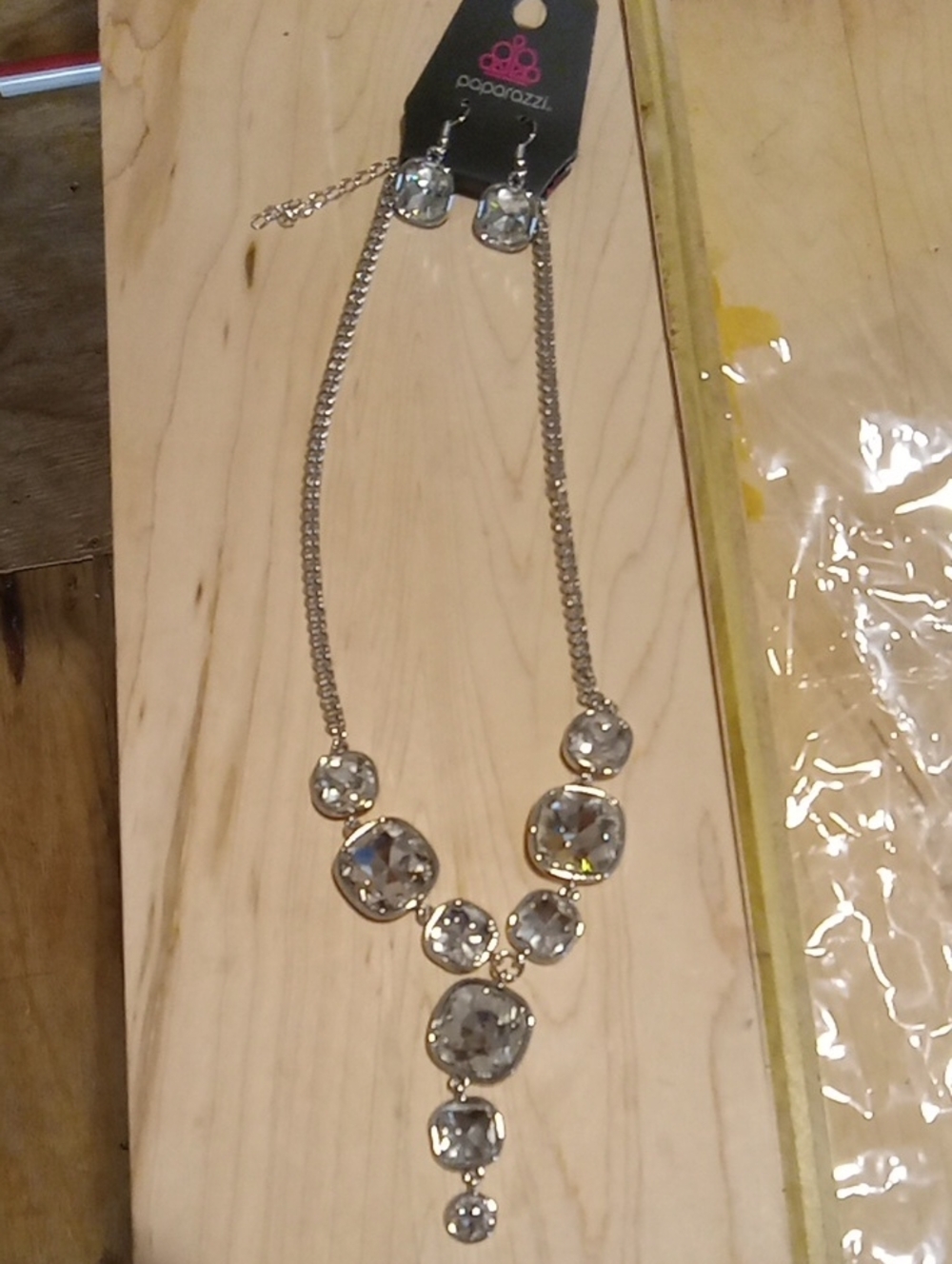 paparazzi Silver Clear Crystal  Necklace with Earrings